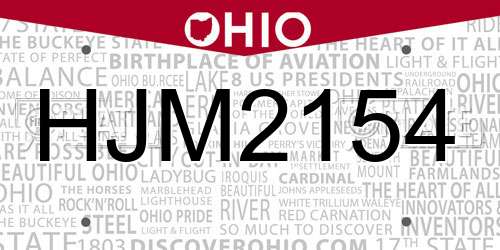HJM2154 Ohio License Plate