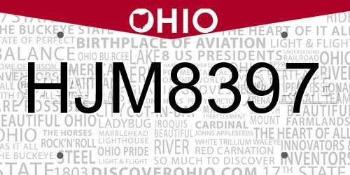 HJM8397 Ohio License Plate