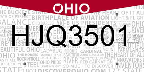 HJQ3501 Ohio License Plate