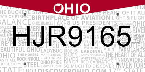 HJR9165 Ohio License Plate