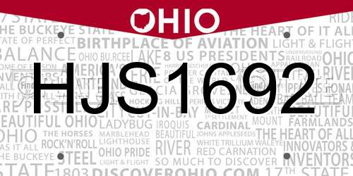 HJS1692 Ohio License Plate