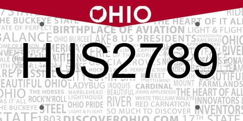 HJS2789 Ohio License Plate