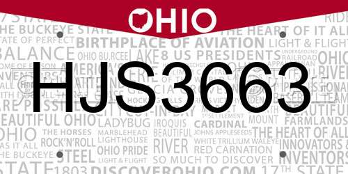HJS3663 Ohio License Plate