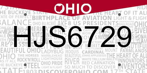 HJS6729 Ohio License Plate