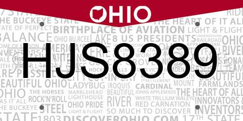 HJS8389 Ohio License Plate