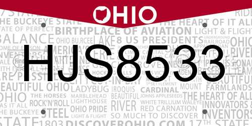 HJS8533 Ohio License Plate