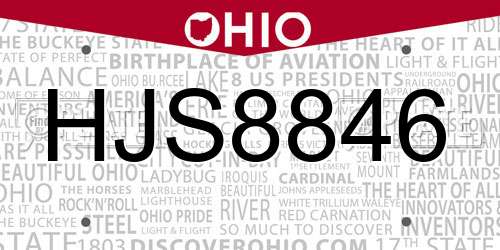 HJS8846 Ohio License Plate