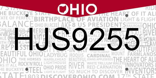 HJS9255 Ohio License Plate