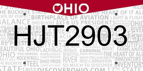 HJT2903 Ohio License Plate