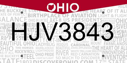 HJV3843 Ohio License Plate