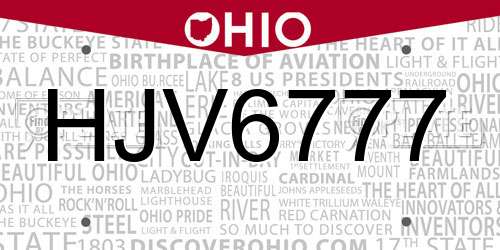 HJV6777 Ohio License Plate