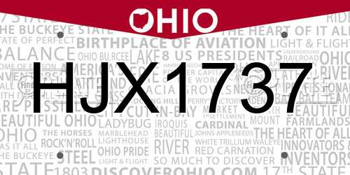 HJX1737 Ohio License Plate