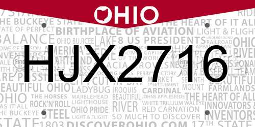 HJX2716 Ohio License Plate