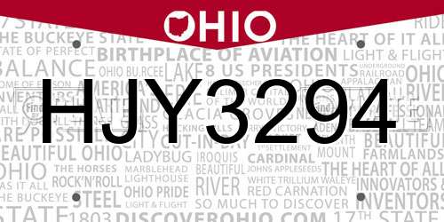 HJY3294 Ohio License Plate