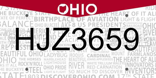 HJZ3659 Ohio License Plate