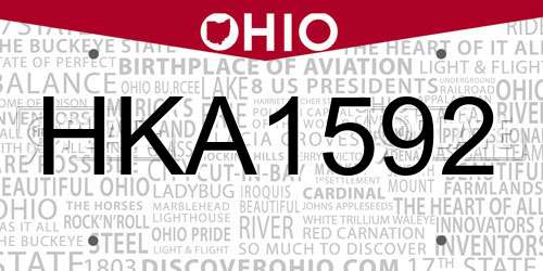 HKA1592 Ohio License Plate