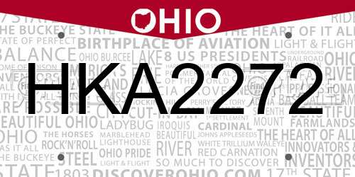HKA2272 Ohio License Plate