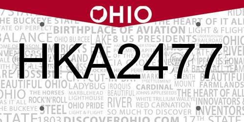 HKA2477 Ohio License Plate