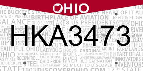 HKA3473 Ohio License Plate