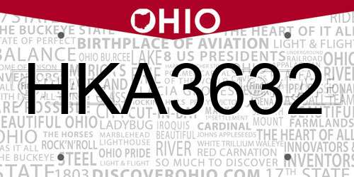 HKA3632 Ohio License Plate
