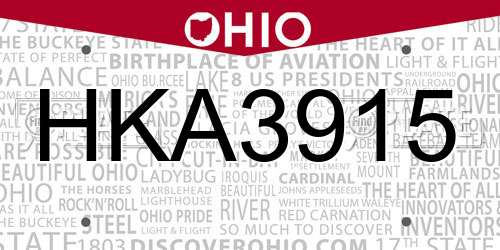 HKA3915 Ohio License Plate
