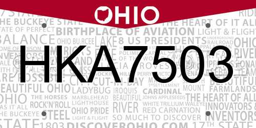 HKA7503 Ohio License Plate