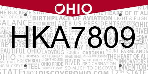 HKA7809 Ohio License Plate