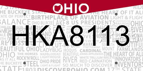 HKA8113 Ohio License Plate