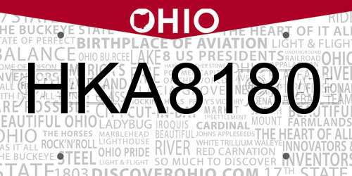 HKA8180 Ohio License Plate