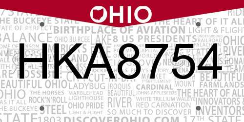 HKA8754 Ohio License Plate