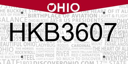 HKB3607 Ohio License Plate
