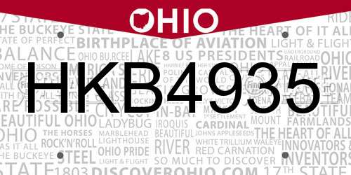 HKB4935 Ohio License Plate