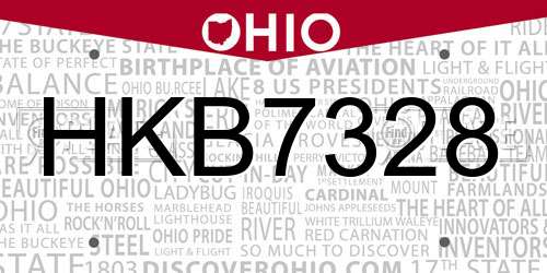 HKB7328 Ohio License Plate