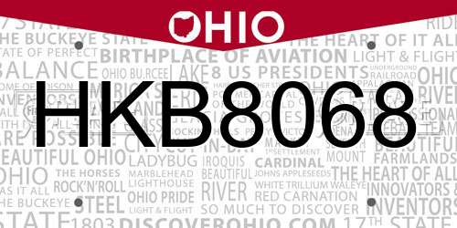 HKB8068 Ohio License Plate