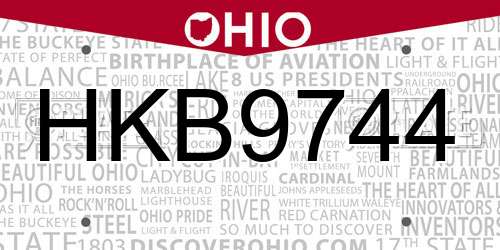 HKB9744 Ohio License Plate