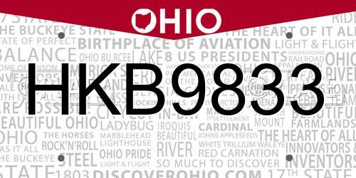 HKB9833 Ohio License Plate