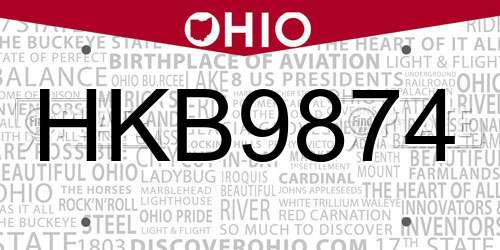 HKB9874 Ohio License Plate
