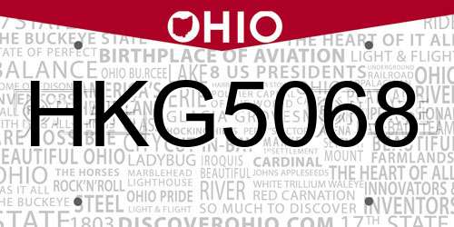 HKG5068 Ohio License Plate