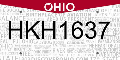 HKH1637 Ohio License Plate
