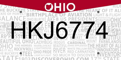 HKJ6774 Ohio License Plate