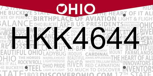 HKK4644 Ohio License Plate