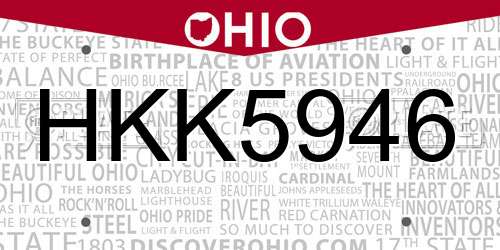 HKK5946 Ohio License Plate