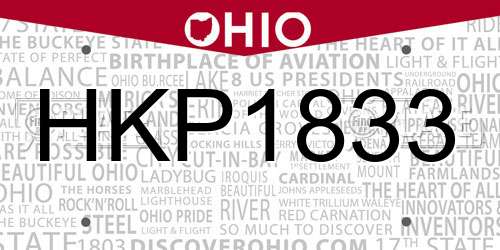 HKP1833 Ohio License Plate