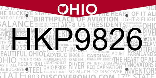 HKP9826 Ohio License Plate