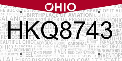 HKQ8743 Ohio License Plate