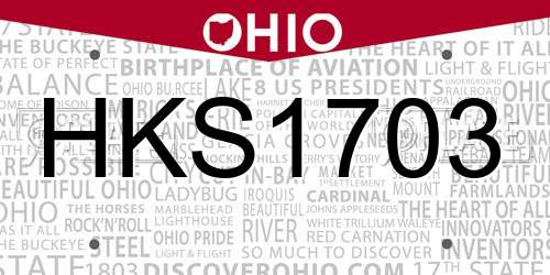 HKS1703 Ohio License Plate