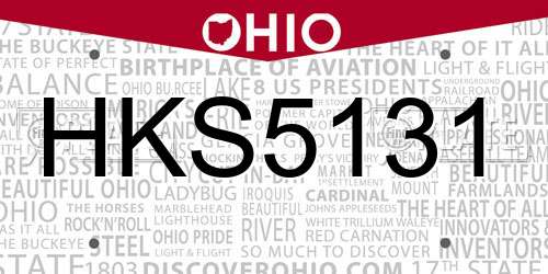 HKS5131 Ohio License Plate