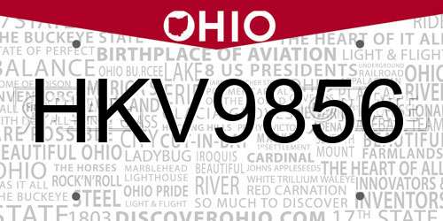 HKV9856 Ohio License Plate