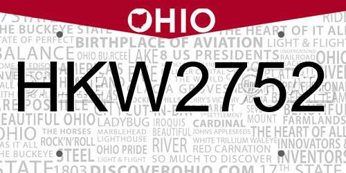 HKW2752 Ohio License Plate