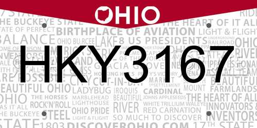 HKY3167 Ohio License Plate